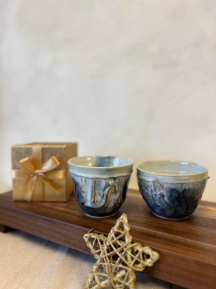 Bol à matcha et gobelet Lueur Boréale - Bleu